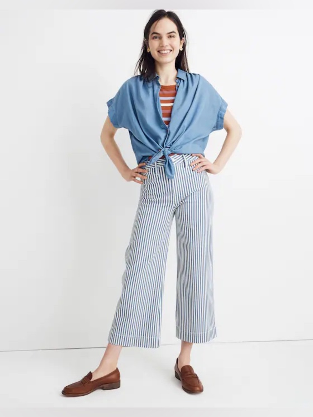 Madewell Tall Emmett Wide-Leg Crop Pants in Herringbone Railroad Stripe Size 25T